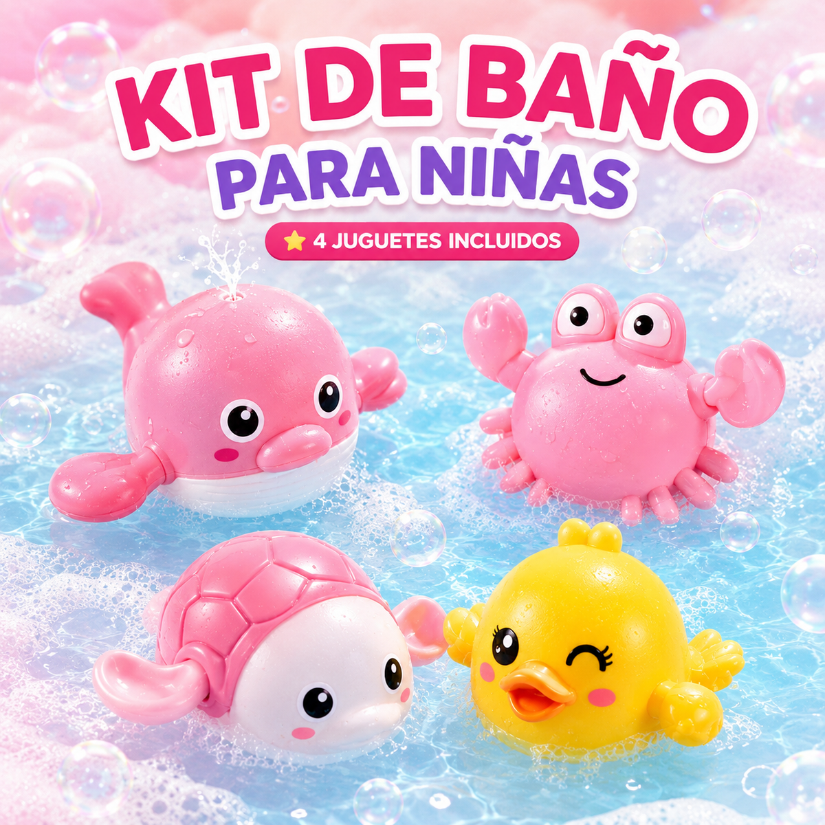 KIT X4 JUGUETES DE BAÑO: MÁS JUEGO, MENOS CARRERAS