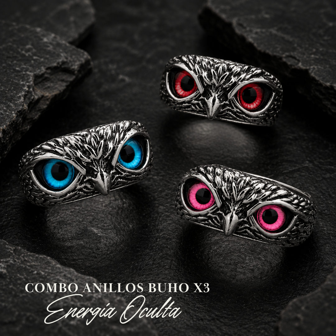 SET X3 ANILLOS LLEVA CONTIGO EL PODER DEL BÚHO