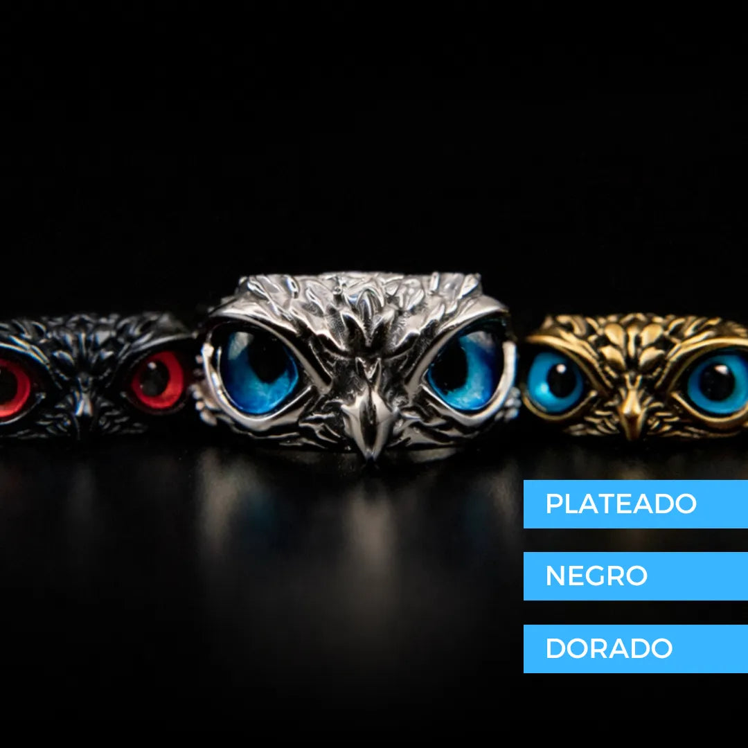 SET X3 ANILLOS AJUSTABLES DE BÚHO CON OJOS MÁGICOS