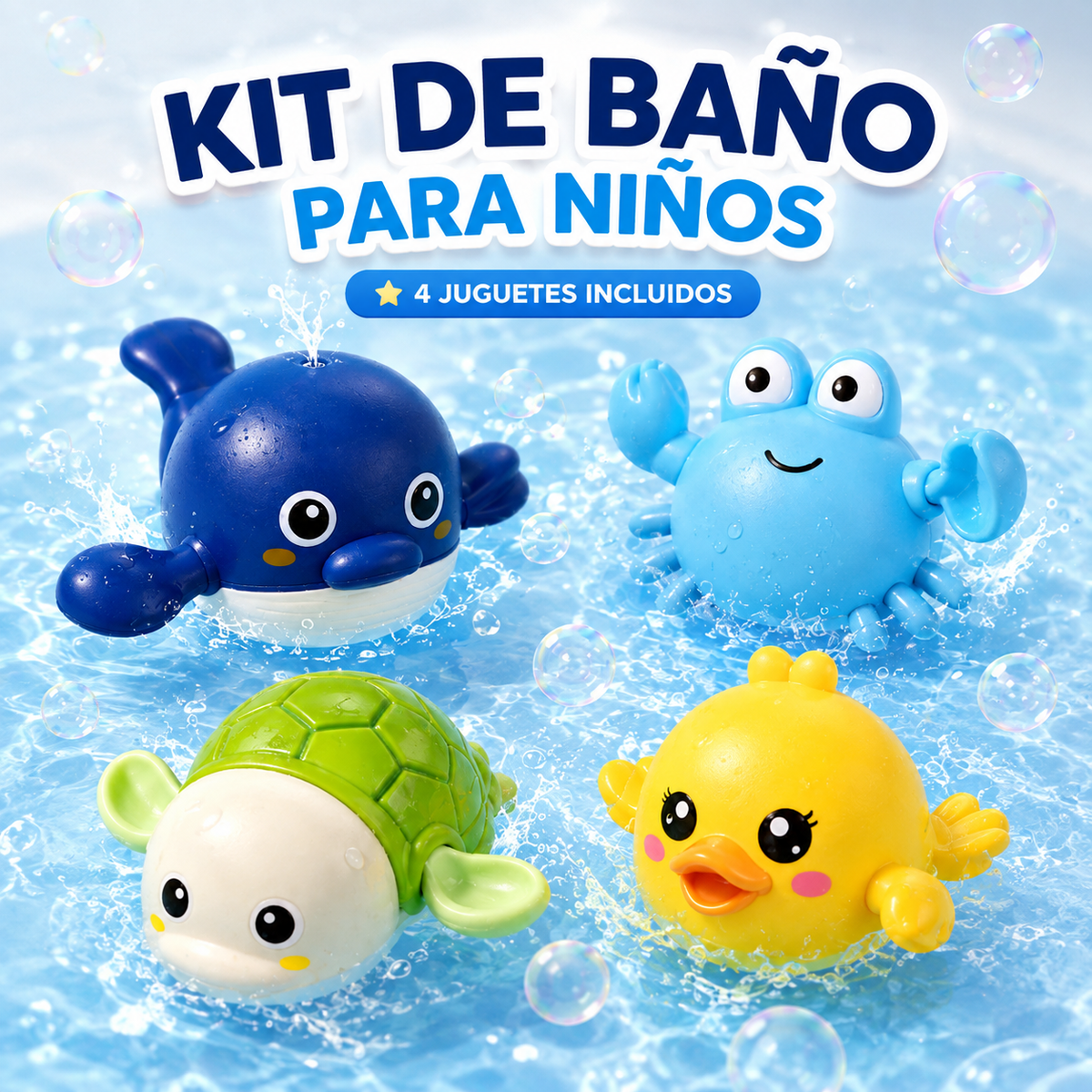 KIT X 4 JUGUETES DE BAÑO PARA TU PEQUEÑA
