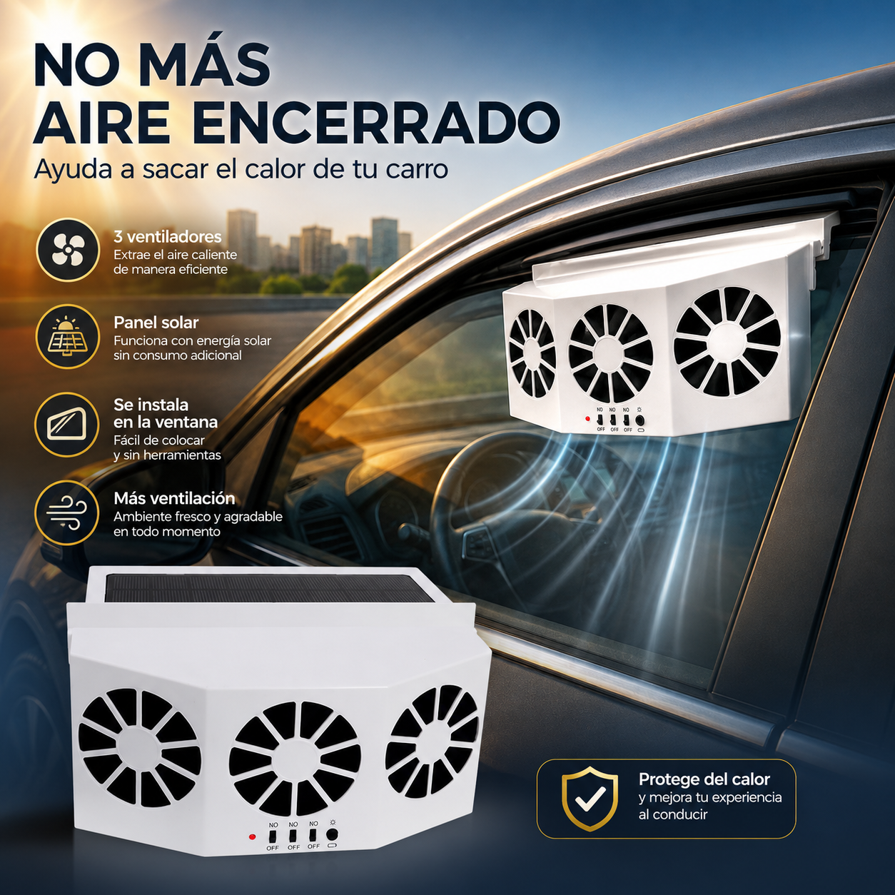 VENTILADOR PORTABLE PARA AUTO: Menos calor, menos olores y más aire fresco