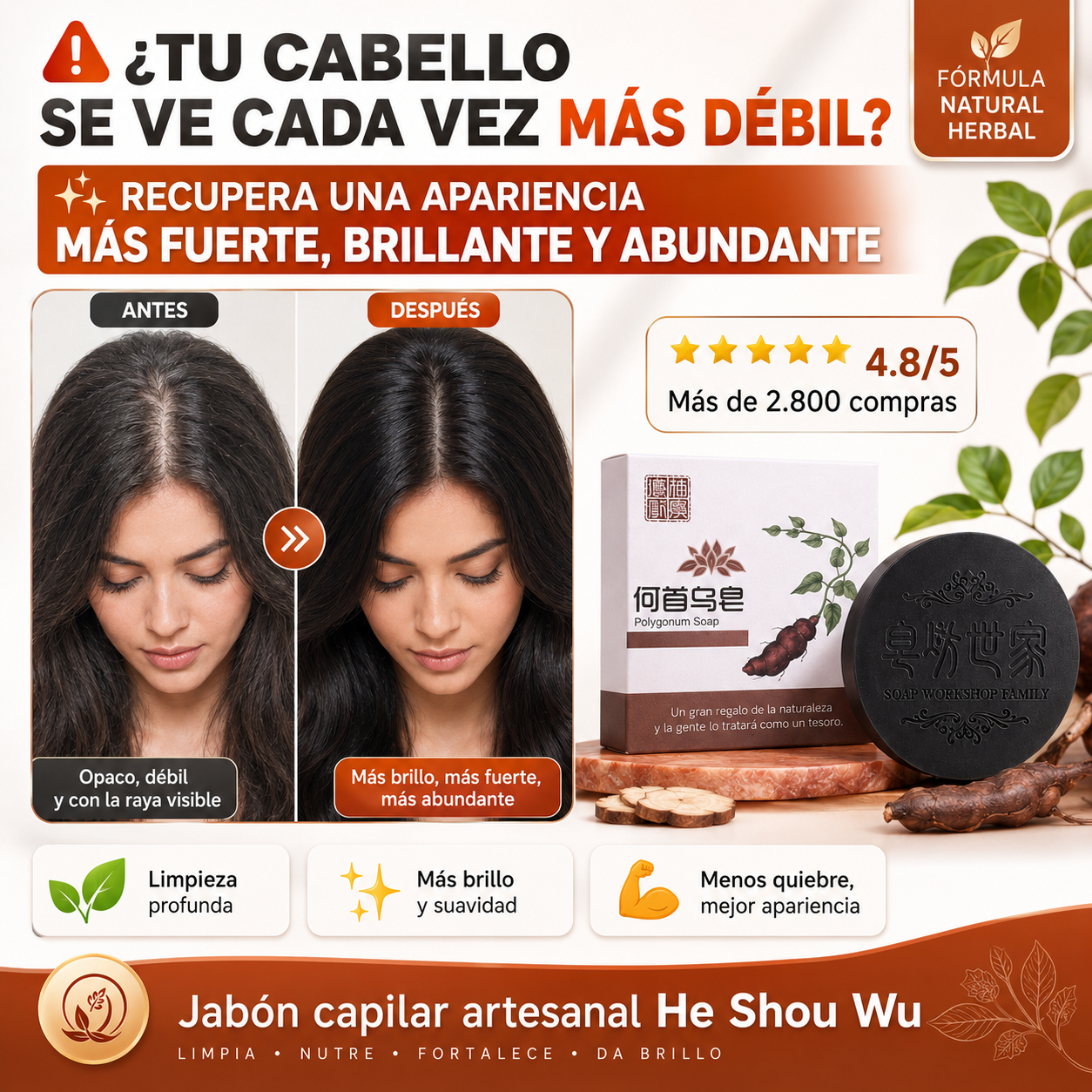 SHAMPOO COMPACTO: Menos quiebre, más fuerza y volumen