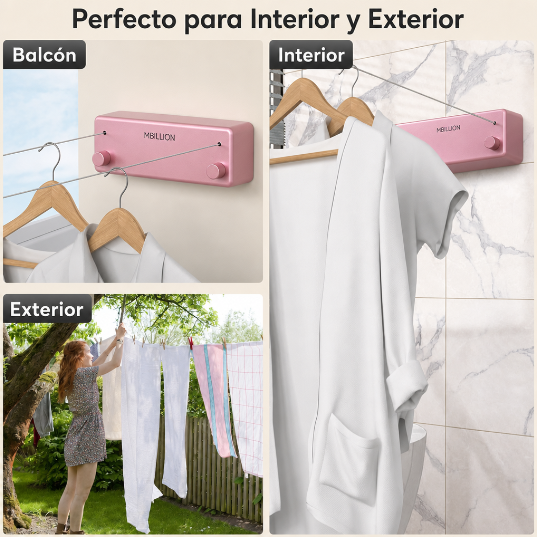 Tendedero Retractil Doble - Listo para Usar sin Perforar